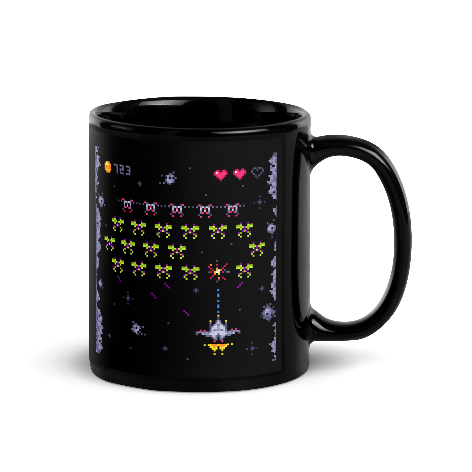 Space Invaders 80's Gaming Black Glossy Mug